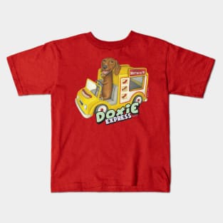 Dachshund in Yellow Hotdog Truck Kids T-Shirt